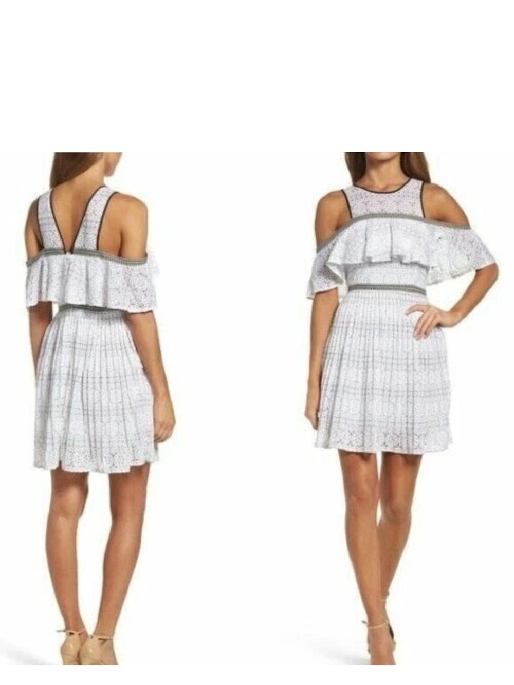 Foxiedox XS White Ruffle Cold Shoulder Fit & Flare Dress